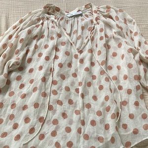 Zara semi sheer cream/ polka dot tunic blouse. Womens size S .